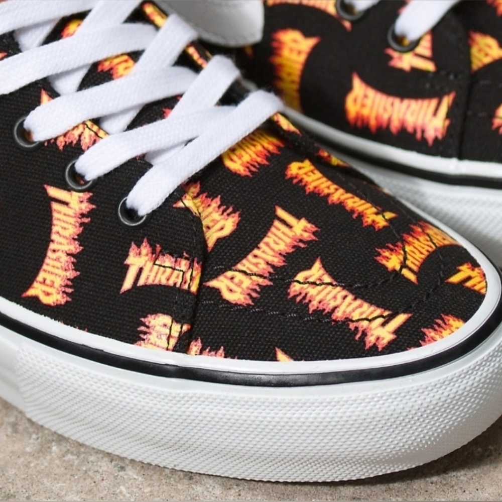 Vans Thrasher Skate Sk8 Hi Men Logo Flame Black new Popcush Pro  092025 - Picture 4 of 8